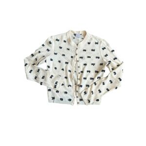 John Galliano Paris Vintage Wool Angora Bow Cardigan Cream Black Italy Large